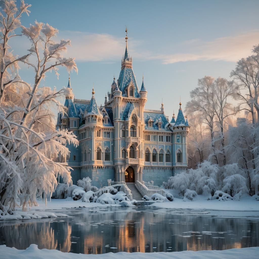 Serene Winter Palace Frozen in Crystal Beauty