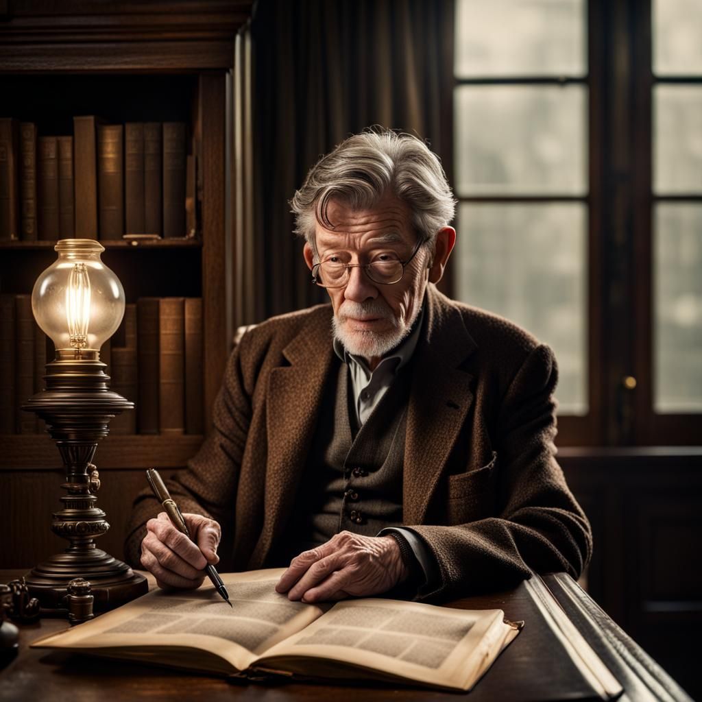 John Hurt Reading a Script: Hyperrealistic Portrait