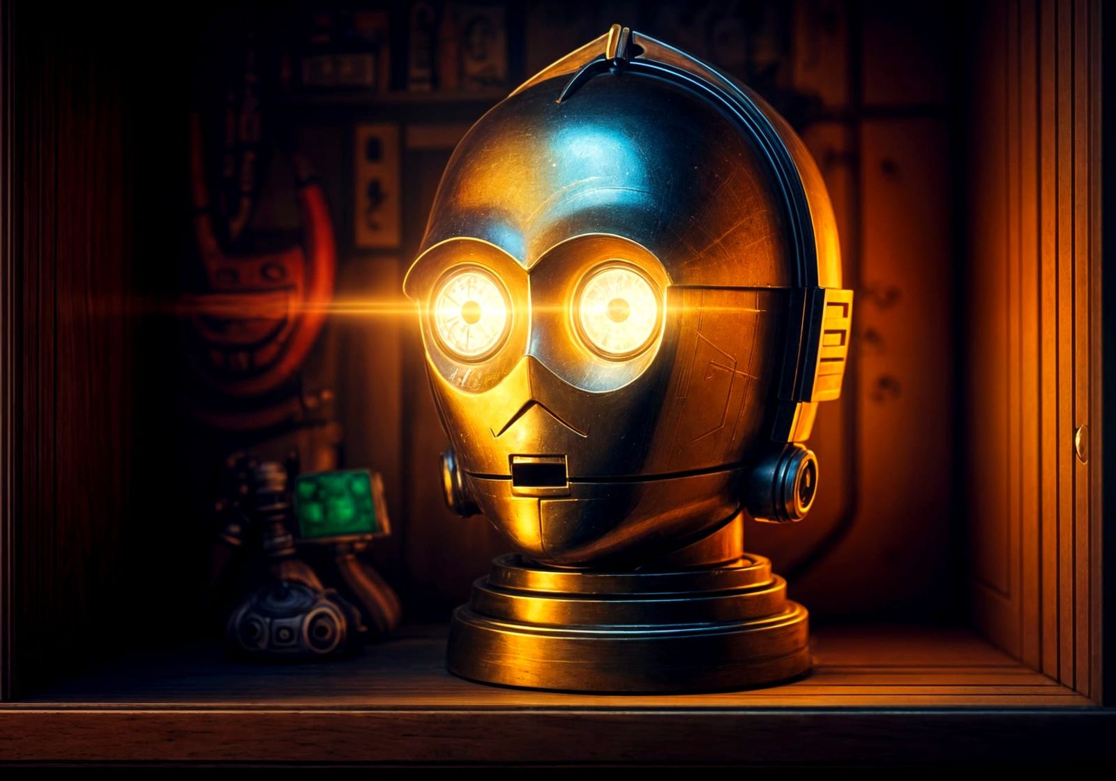Hyperrealistic C3PO Head Lamp in Kid's Room