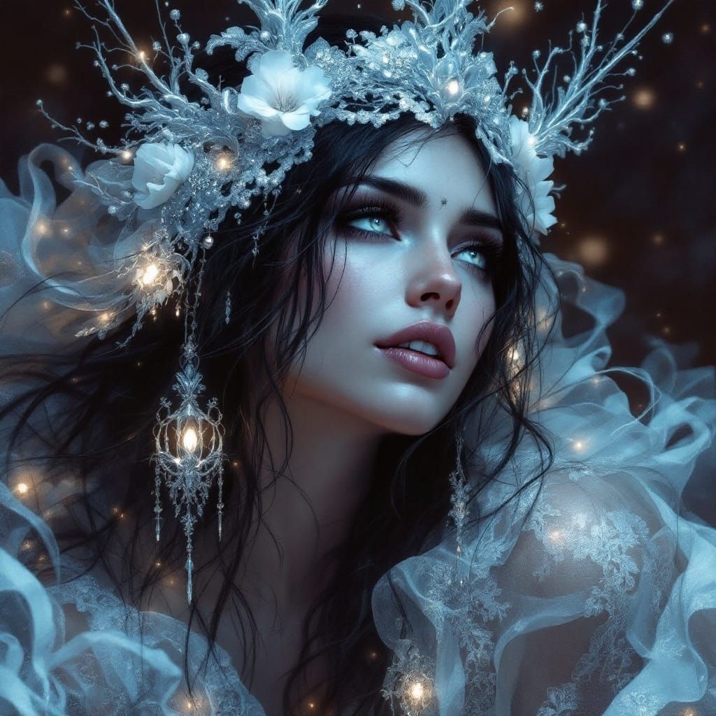 Mysterious Woman in Elegant, Ethereal Attire