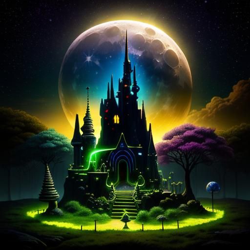 Psychedelic Moonscape Wonderland with Bioluminescence