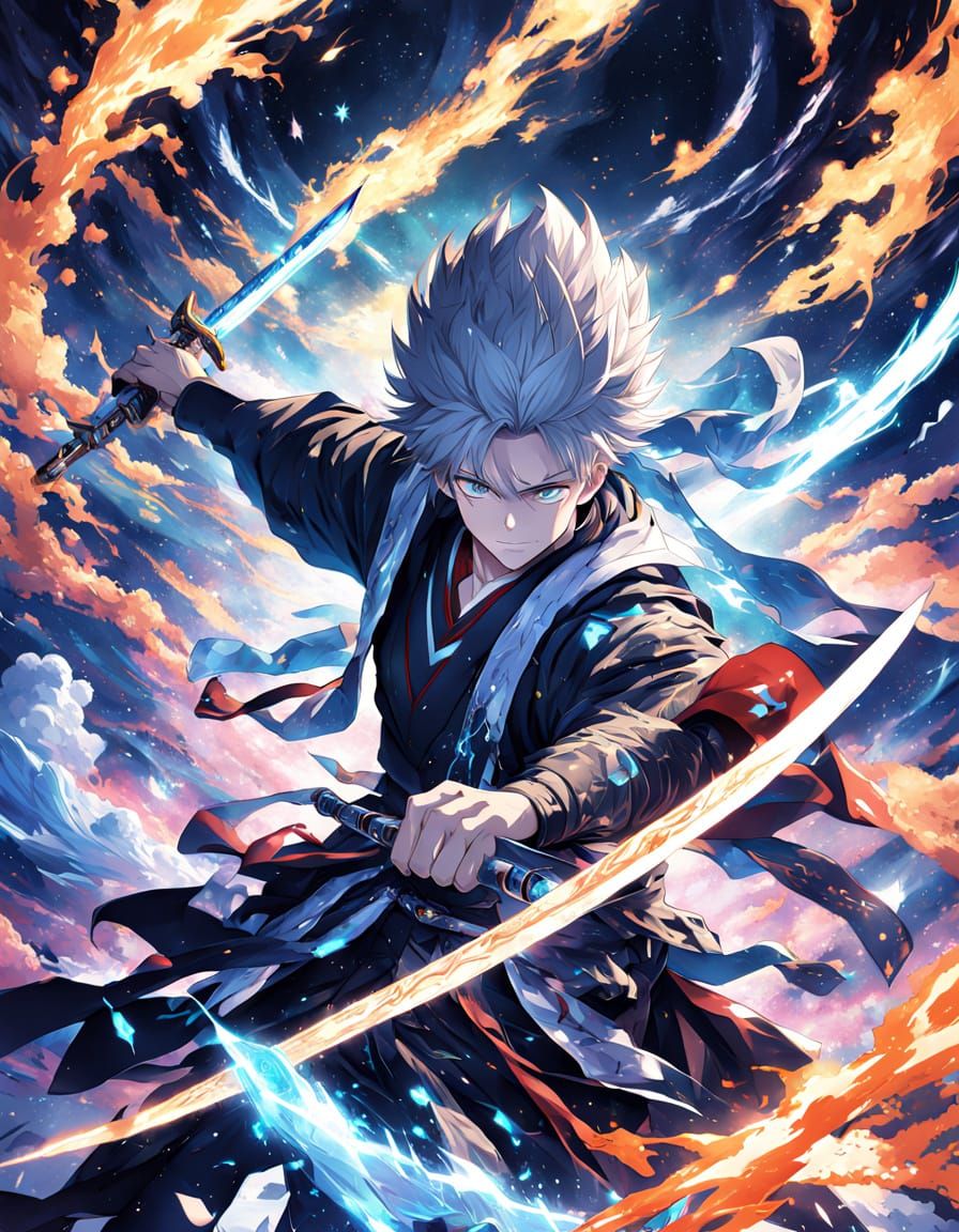 Anime Celestial Warriors Clash with Light Swords