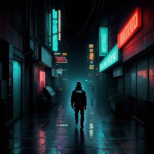 Cyberpunk Retro Alleyway in Rainy Dystopian Cityscape