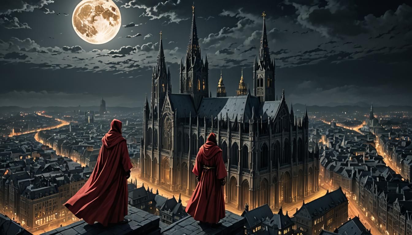 Mysterious Figure Above Ominous Cityscape