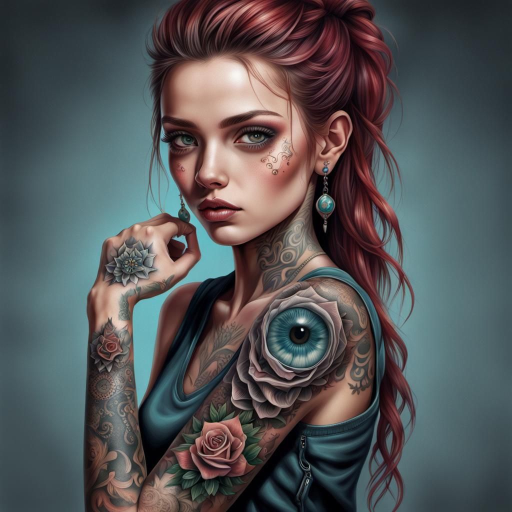 Tattooed Girl: Digital Art Illustration