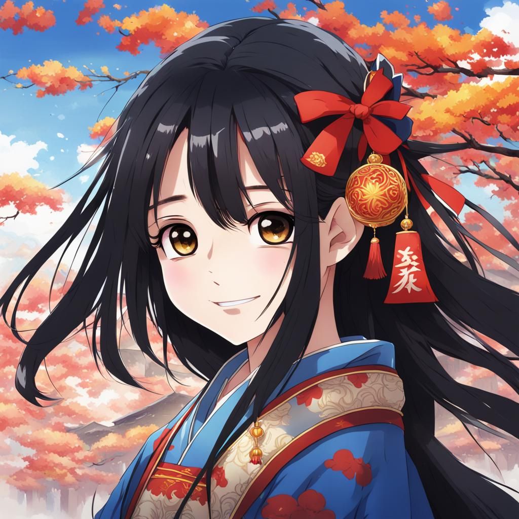Smiling Chinese Girl in Anime Style