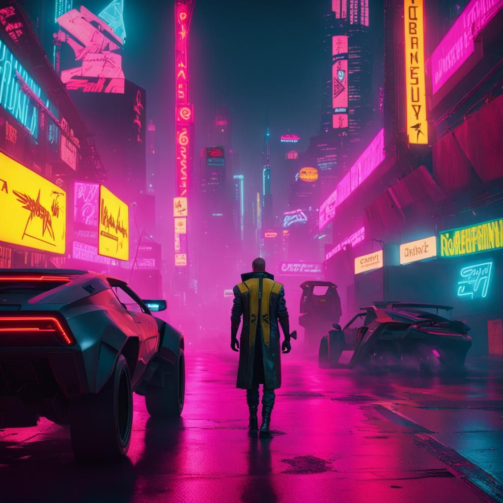 Cyberpunk Cityscape at Night in Neon Style
