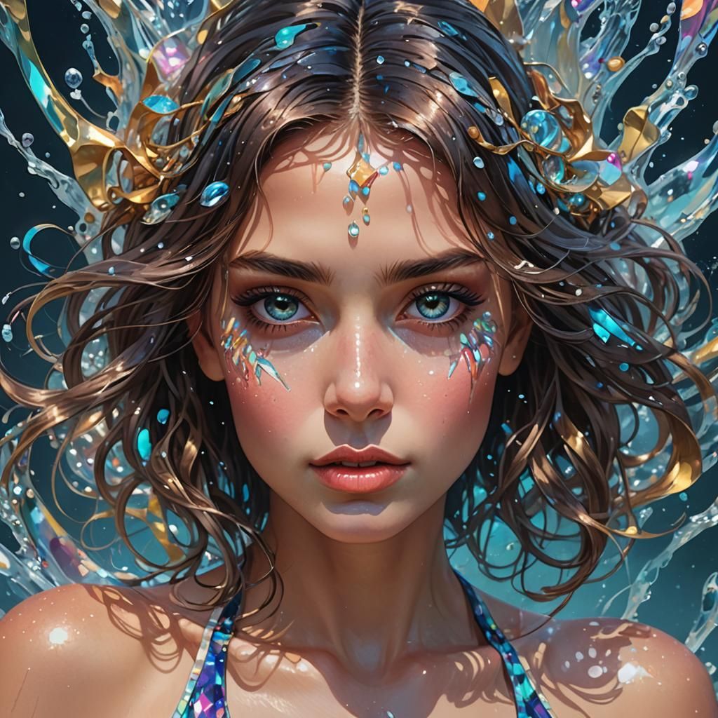 Iridescent Water Woman Portrait in Artgerm Style