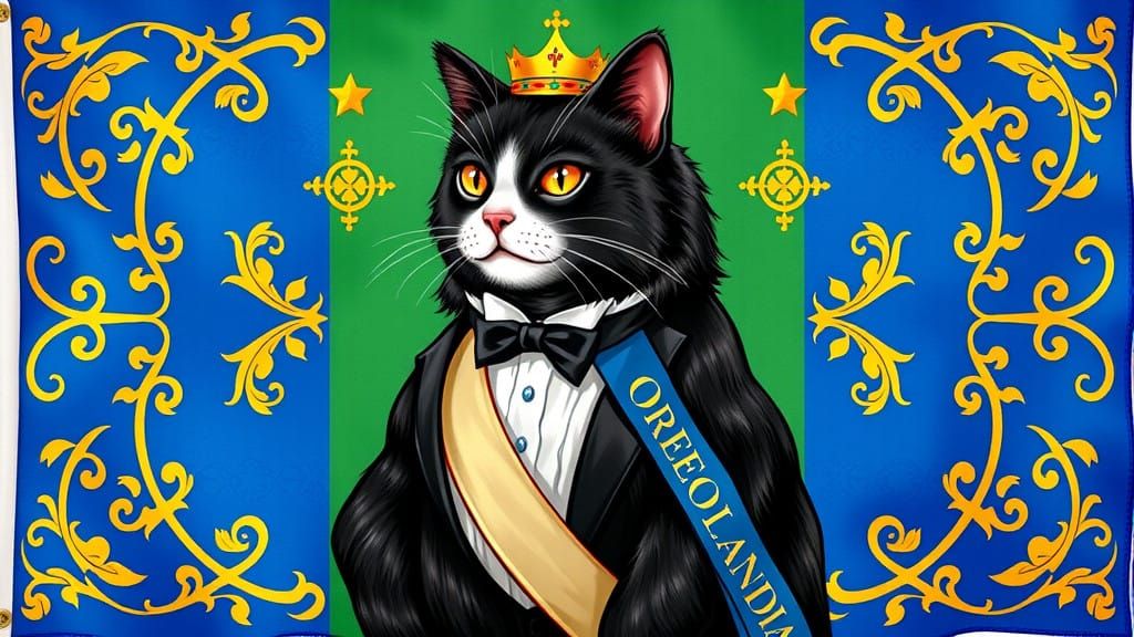 Regal Flag of Oreolandia: A Majestic Emblem of Feline Ruler...