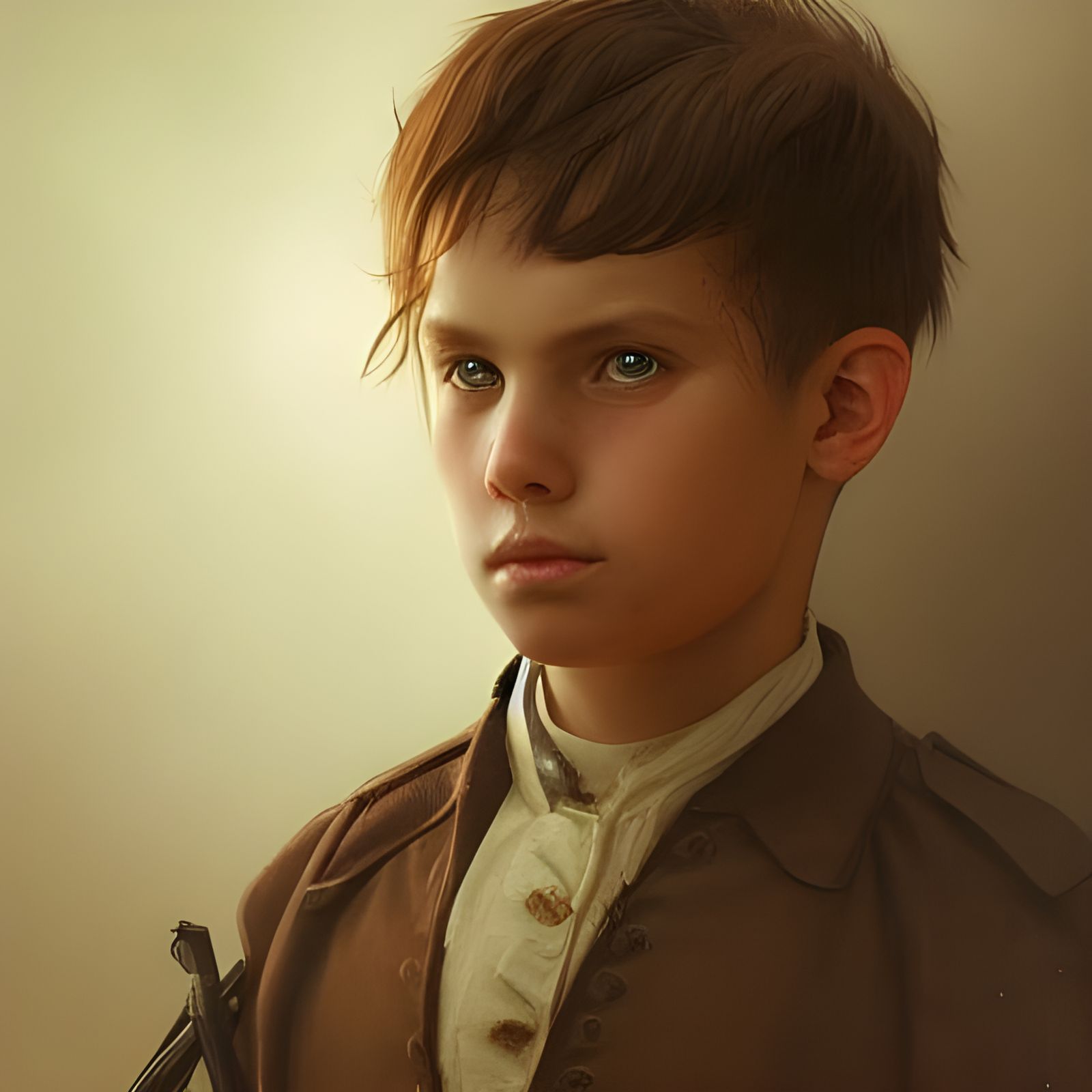 Boy in 1700s Army Outfit, Detailed Portrait
