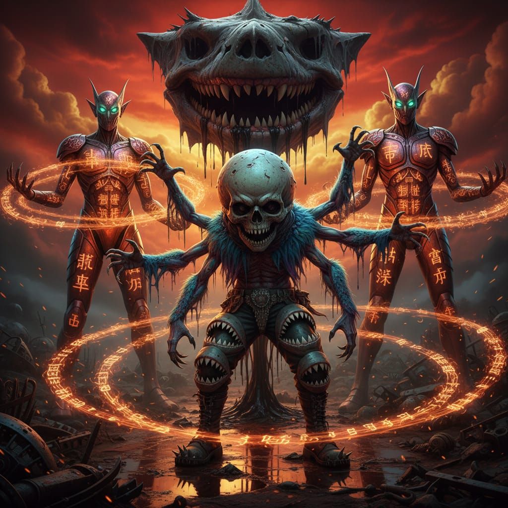 Horror Mutant Deity with Fiery Script