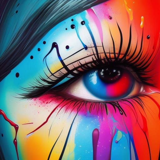 Hyperrealistic Woman with Dripping Multicolored Paint