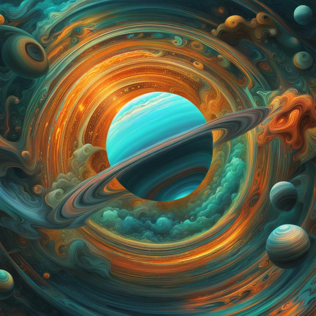 Hyperrealistic Saturn in Orange and Teal Colors