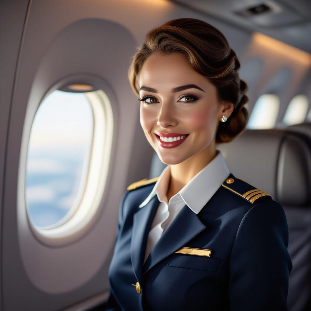 Elegant Flight Attendant in Photorealistic Style