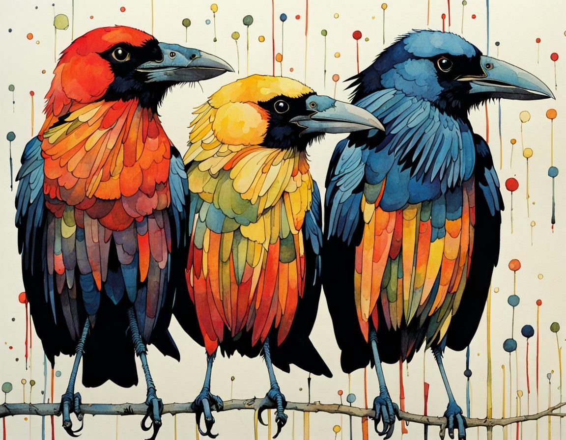 Colorful Crows in Cartoon Style