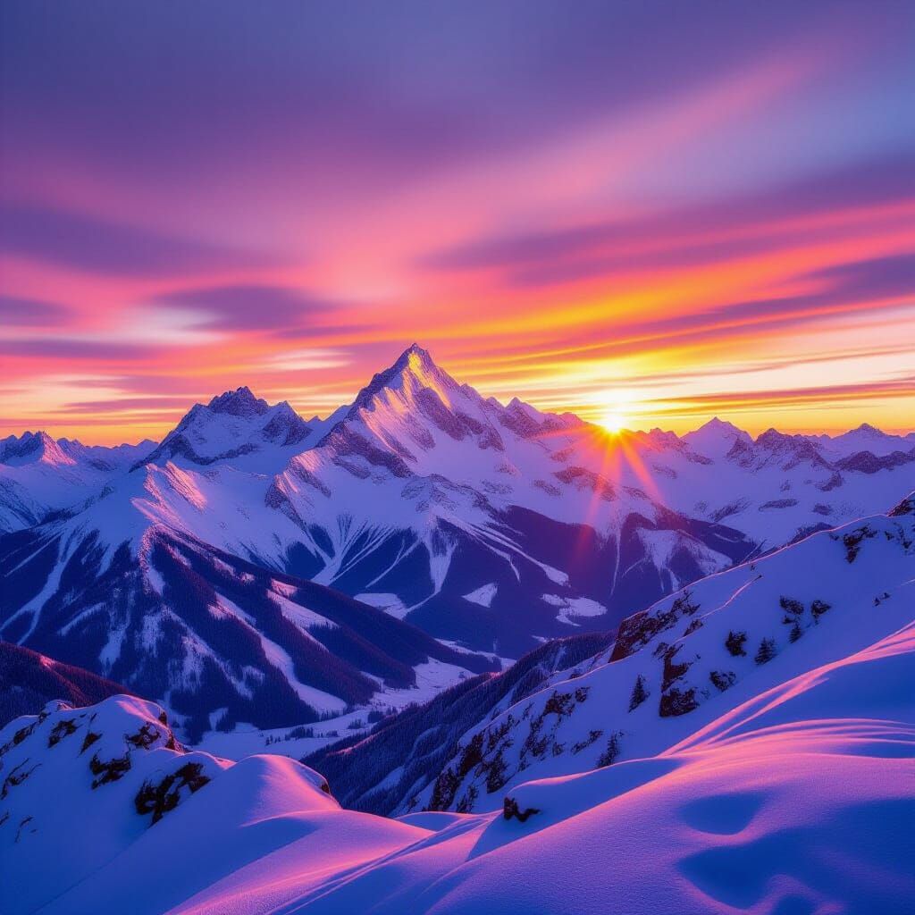 Vibrant Sunset Over Austrian Alps Peaks