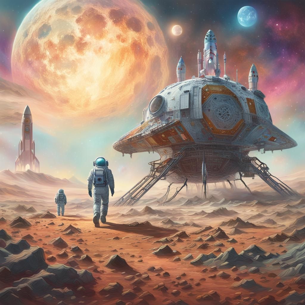 Moon Crash Site: Surreal Digital Illustration