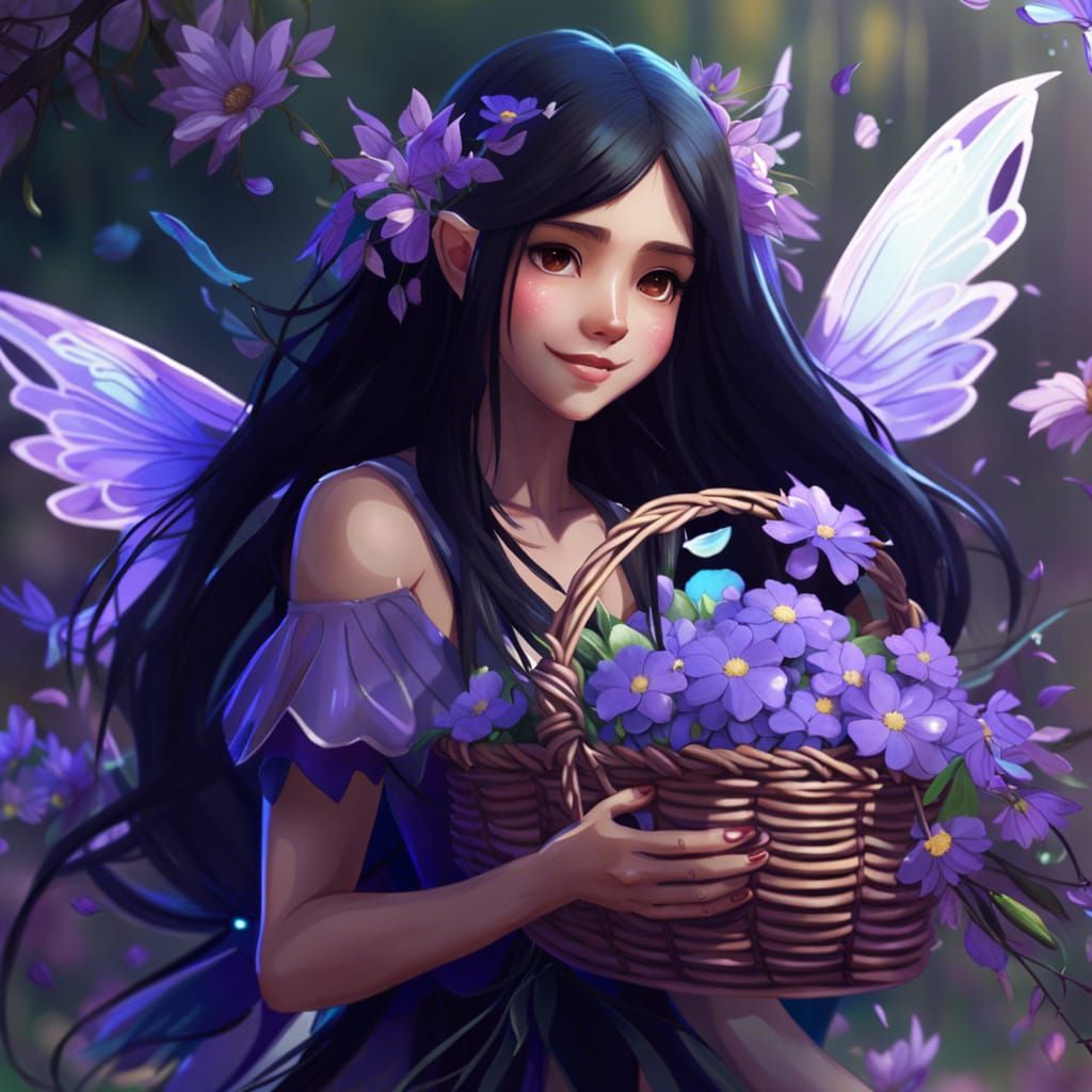 Beautiful Anime Fairy with Flowers in 3D Art