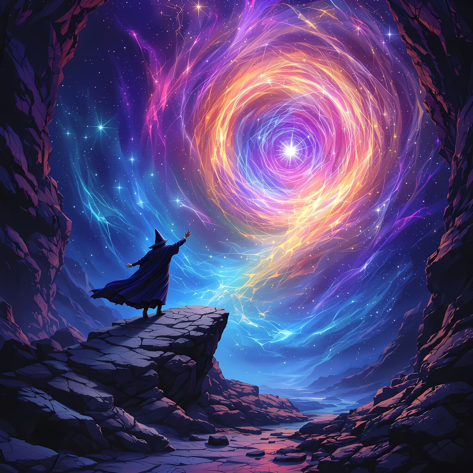 Ethereal Wizard Leaps into Mysterious Portal