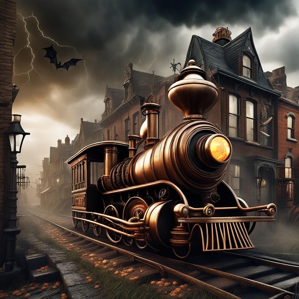Steampunk Halloween Town on a Stormy Day