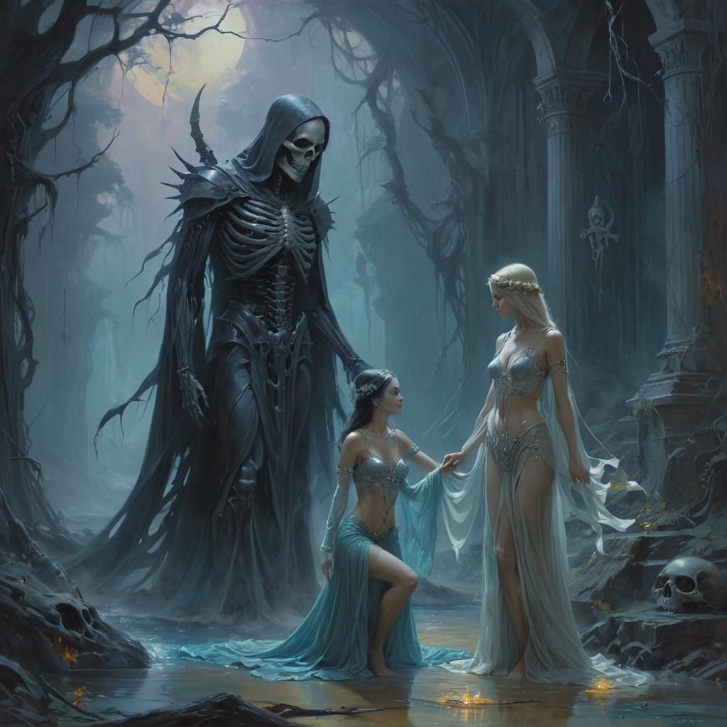 A Haunting Memento Mori Scene in Oil Paint Style