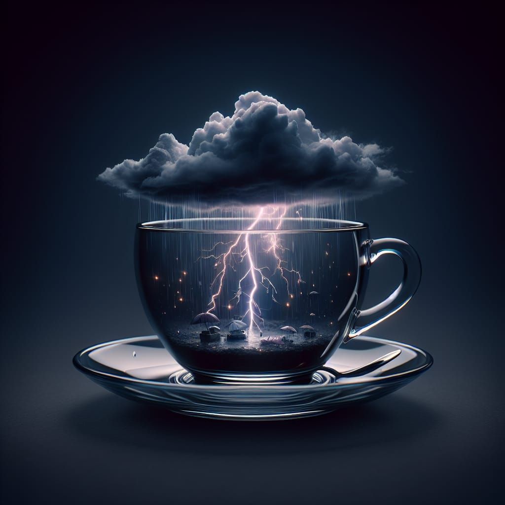 Hyperrealistic Teacup Storm in Glass