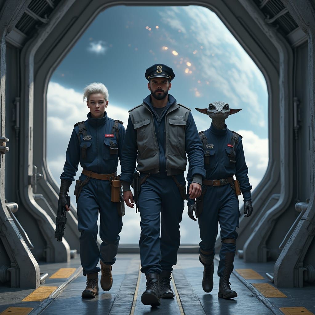 Starship Crew Explores Alien Planet View