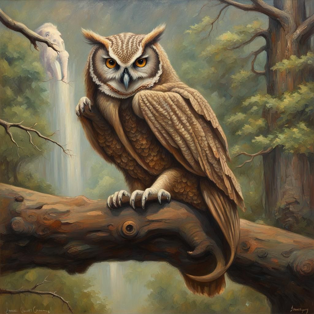Owl and Elephant Oil Painting by Gurney