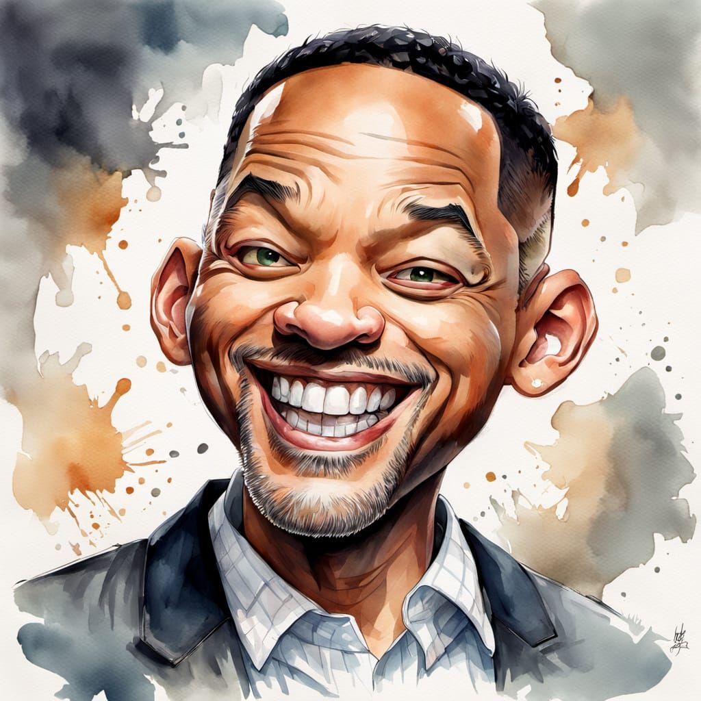 Will Smith Caricature Sketch in Watercolor Style
