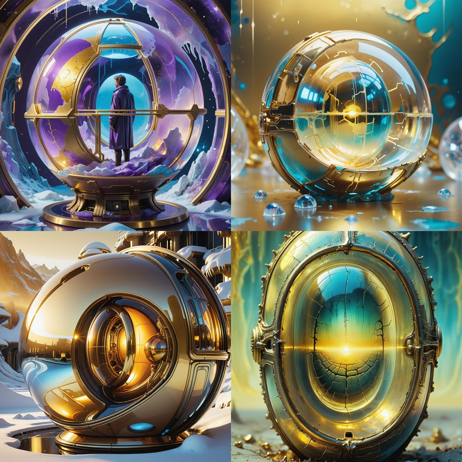 Time Travel Capsule in Gold with Sci-Fi Elements