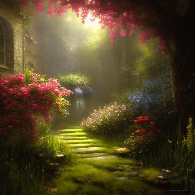 Detailed English Garden in Hyperrealistic Style