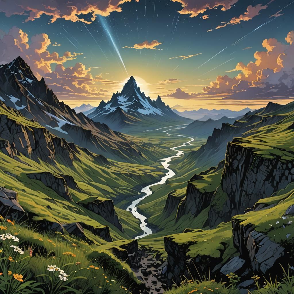 Caucasus Crevice: Flora at Early Dawn