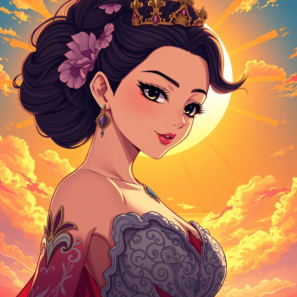 Regal Anime Queen Basks in Sunlit Glory