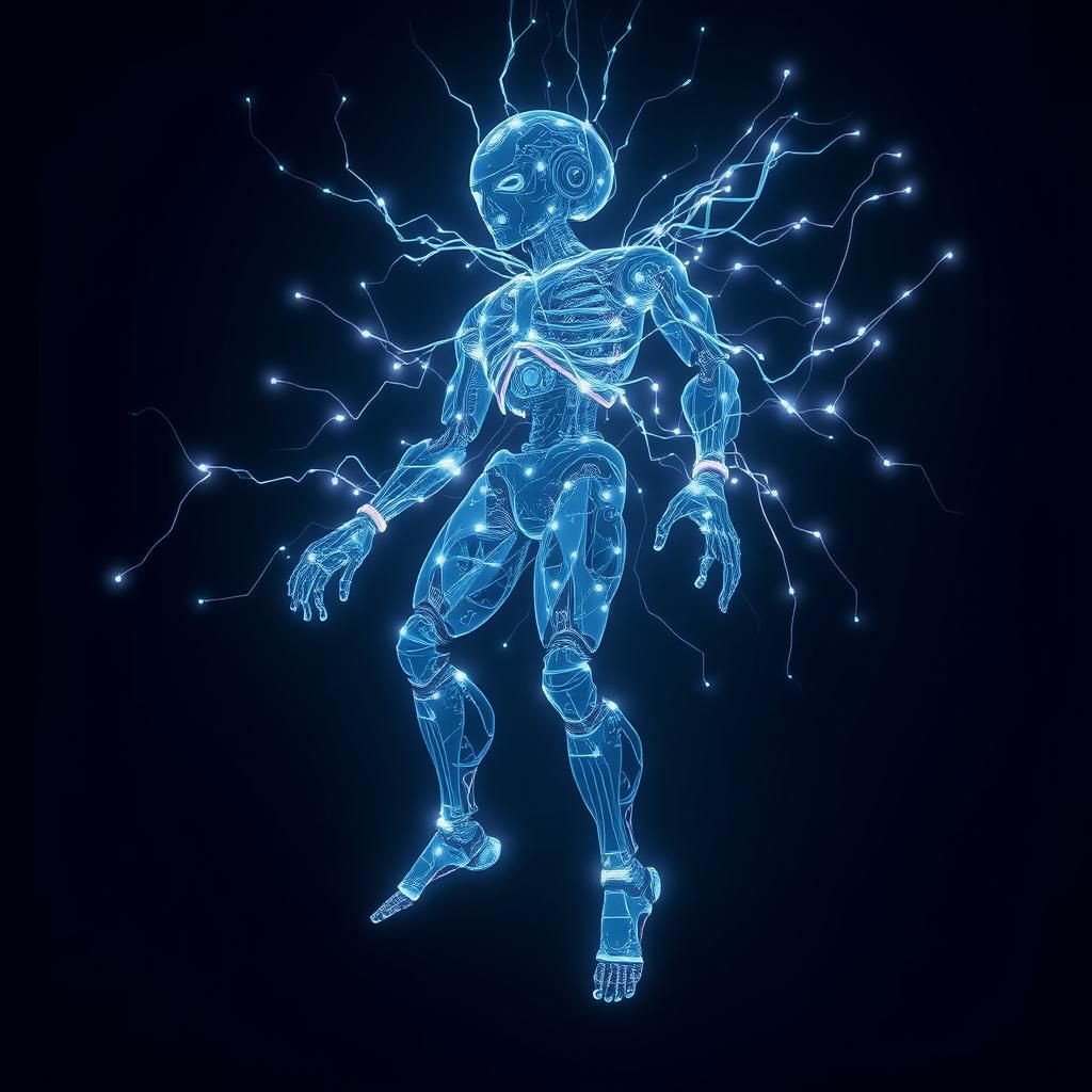 Glowing Synapse Robot in Dystopian Futuristic Style