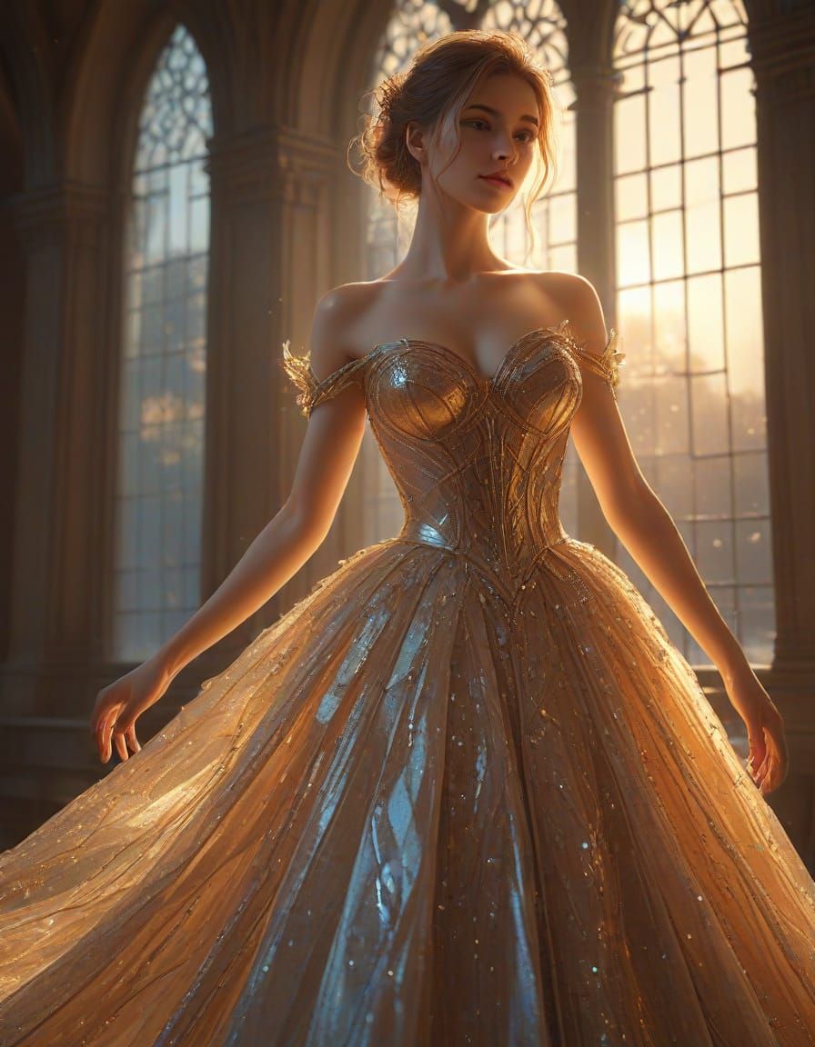 Glass Ballgown Concept Art in Vibrant Oil Painting Style