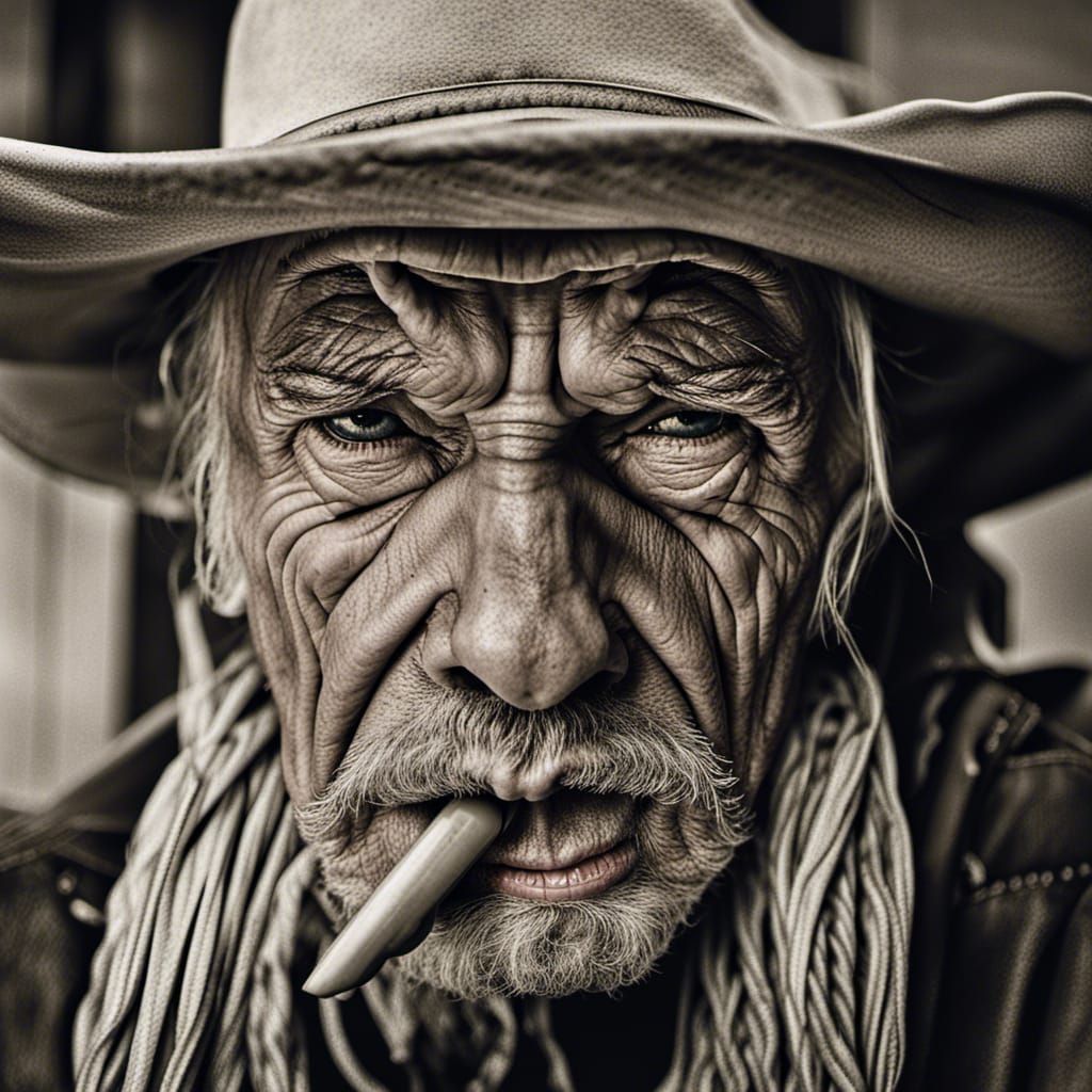 Vintage Cowboy Portrait with Straw