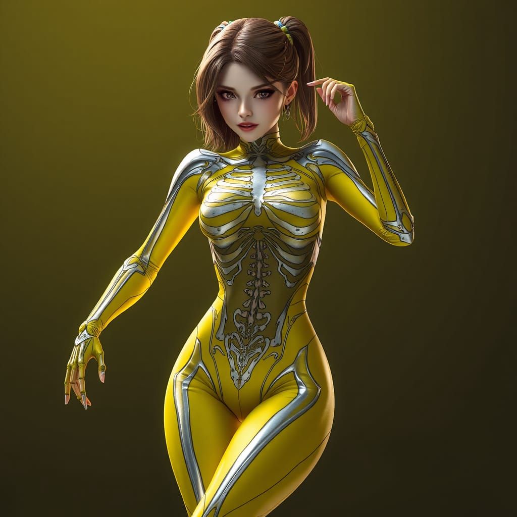 Futuristic Woman in Skeletal Bodysuit: 3D Anime Art