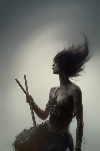 Rock Goth Goddess Portrait Playing Drums