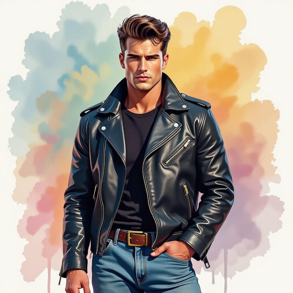 Greaser in Leather Jacket in Splash Art Style