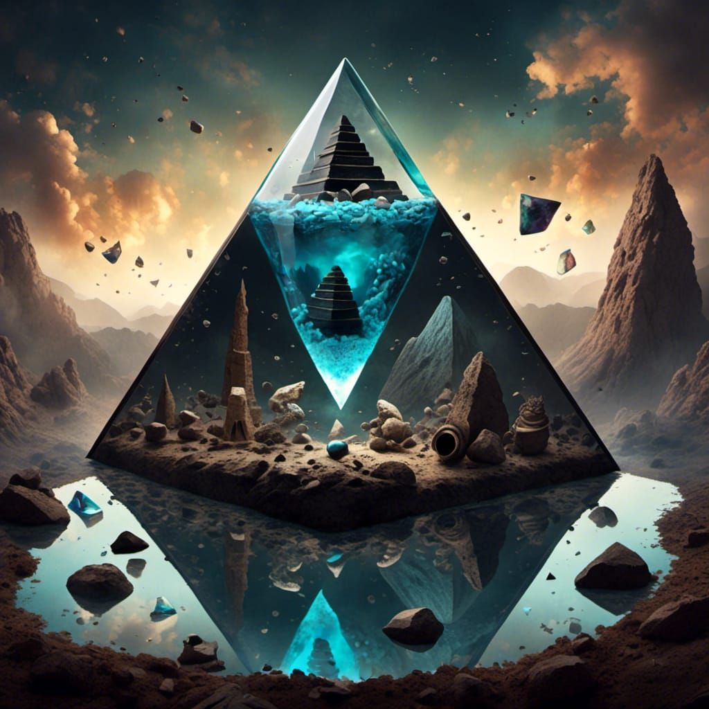 Dream Streams in Glass Cups with Obsidian Pyramid