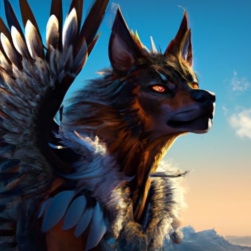 Winged Wolf Warrior Portrait in Hyperdetailed Style