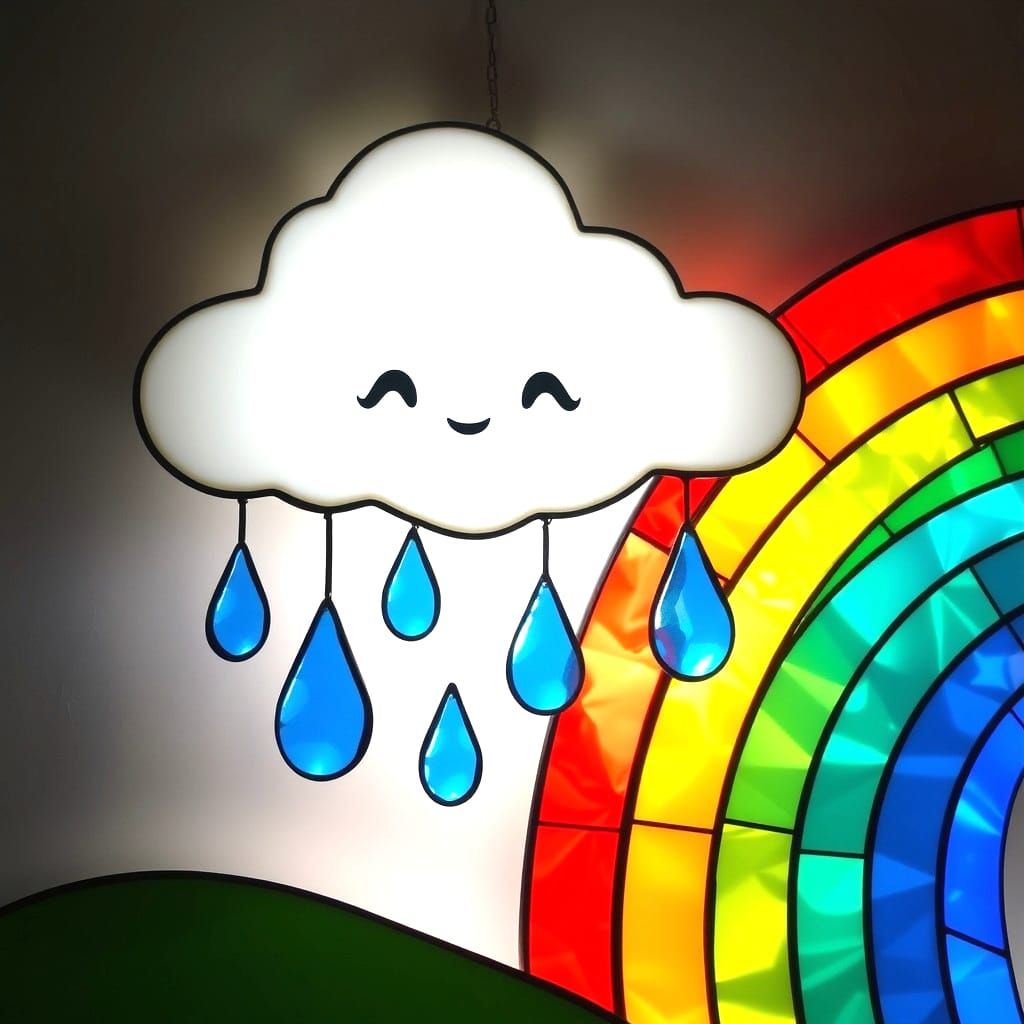 Stained Glass Cloud with Rainbow Raindrops