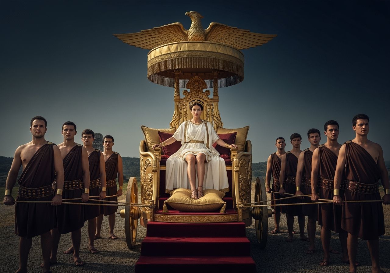 Regal Roman Empress on Gold Chariot Throne