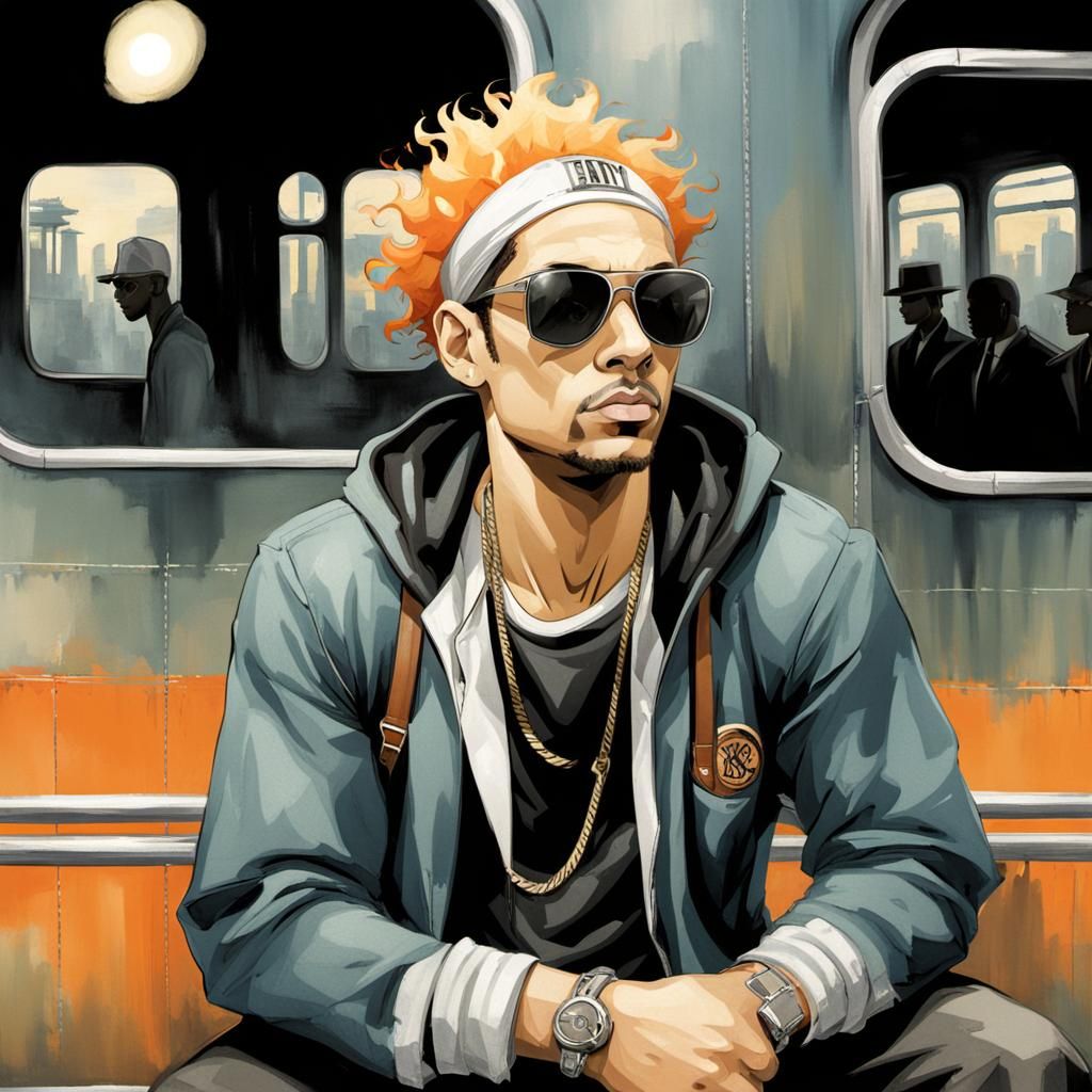 City Boy in Hip Hop Style Boarding Train