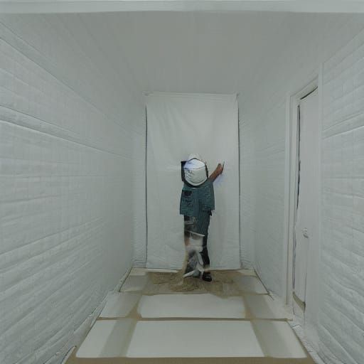 Man in Straightjacket in White Padded Room