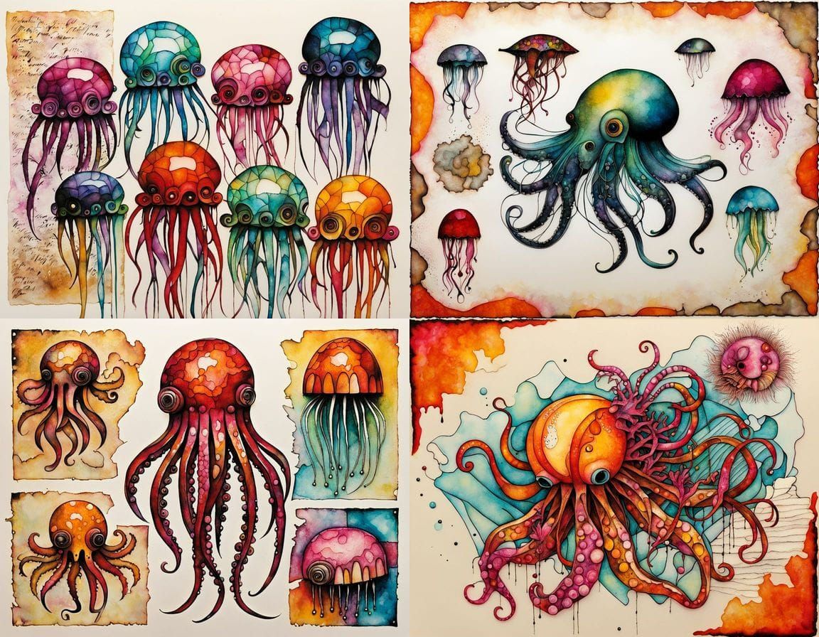 Bizarre Mutant Creature in Mixed Media Style