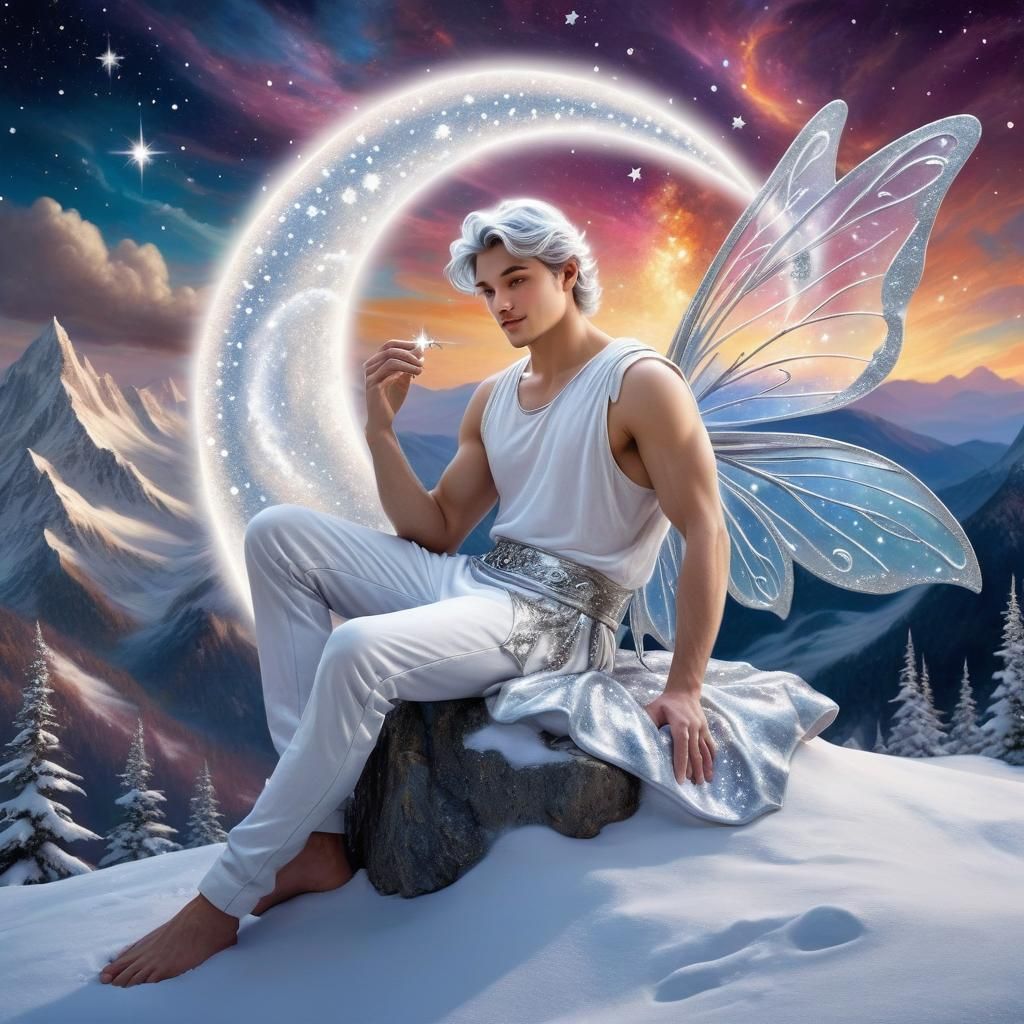 Silver Fairy on Snowy Mountain in Chalk Art Style