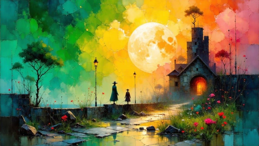 Catastrophic Neon Storm in Antique Watercolor Style