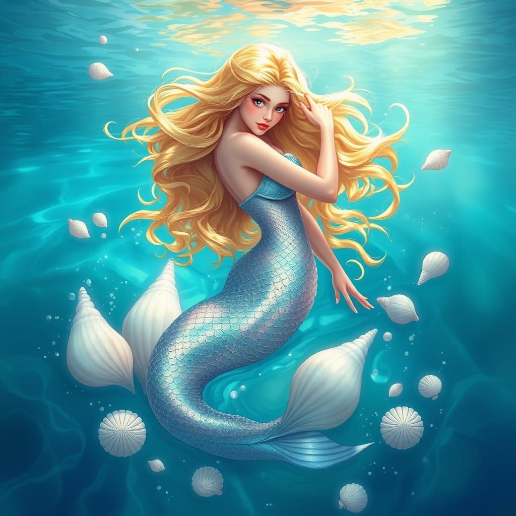 Mermaid in Oceanic Splendor with Iridescent Scales