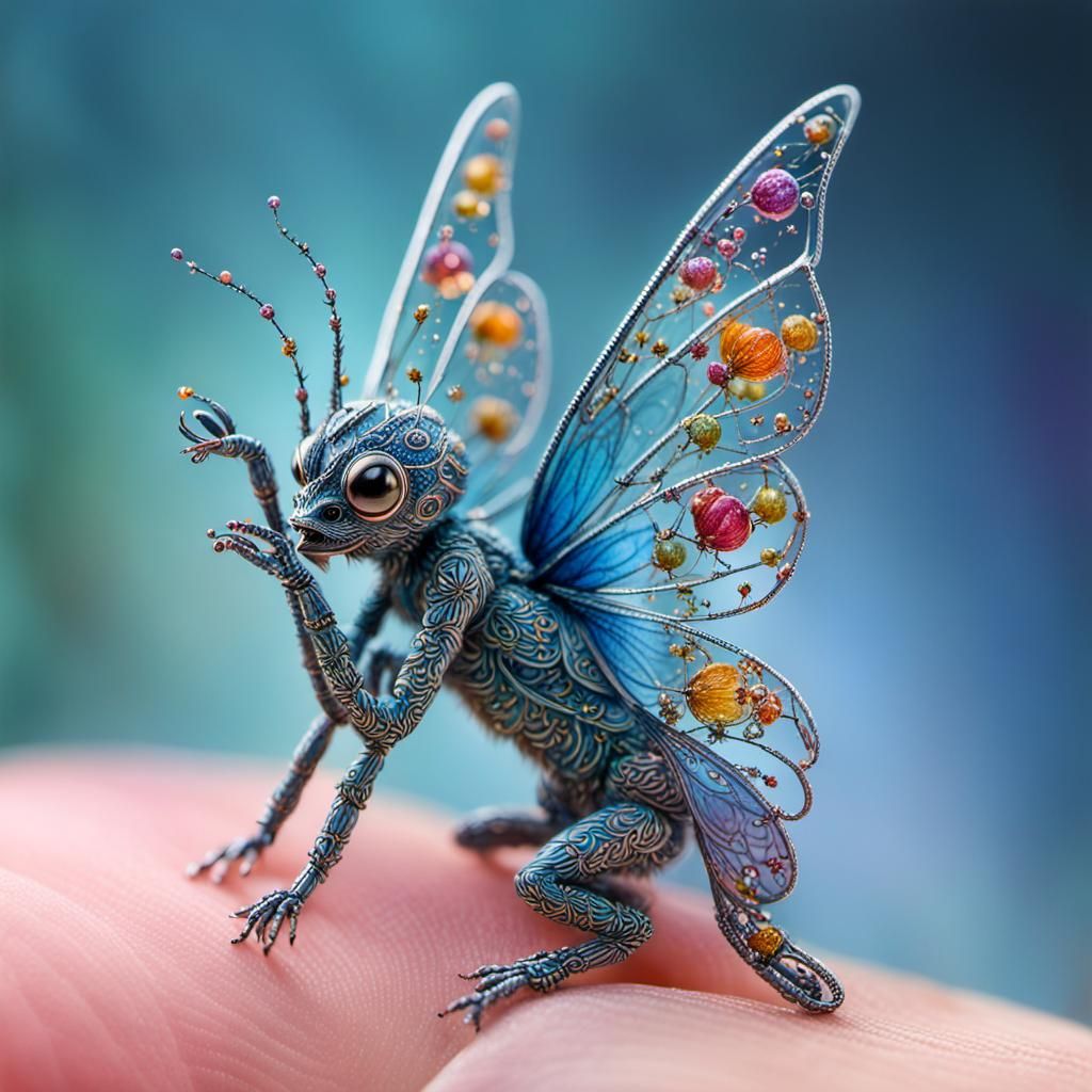 Mini Fairies Perched on a Finger Tip